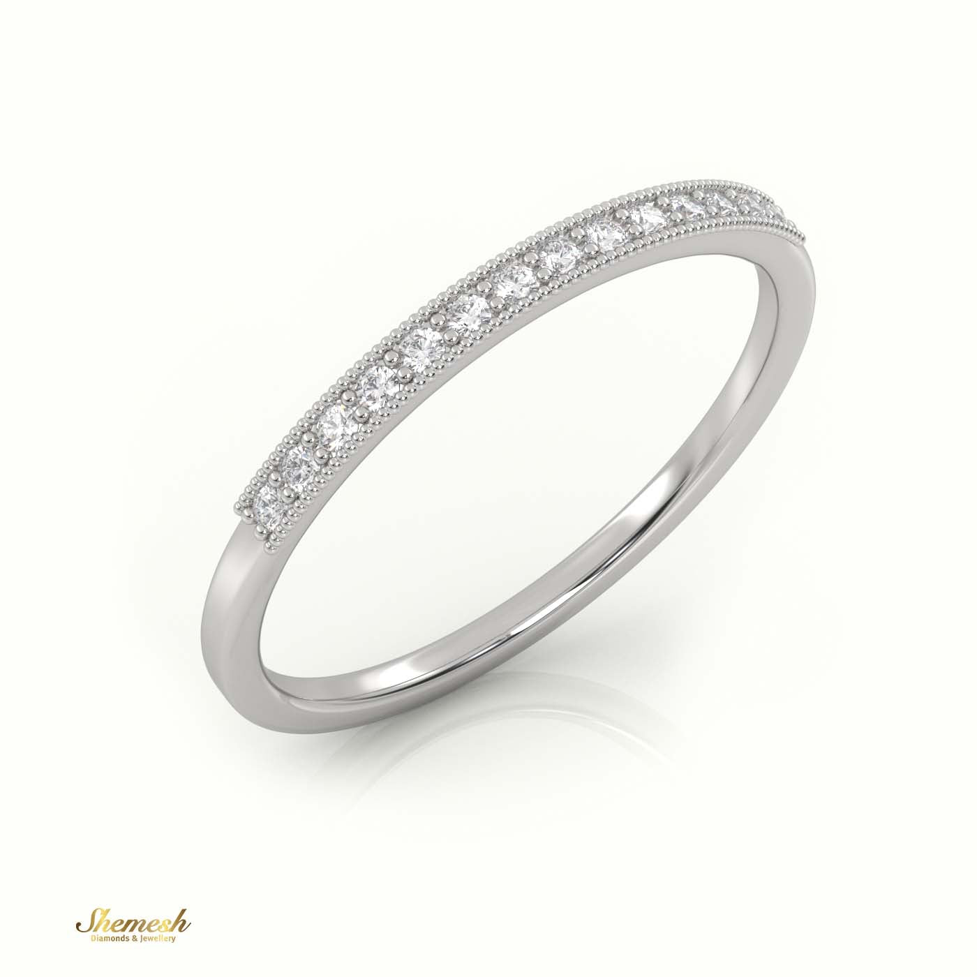 18K Gold Round Cut Diamond Channel & Milgrain Setting Ring - shemesh_diamonds