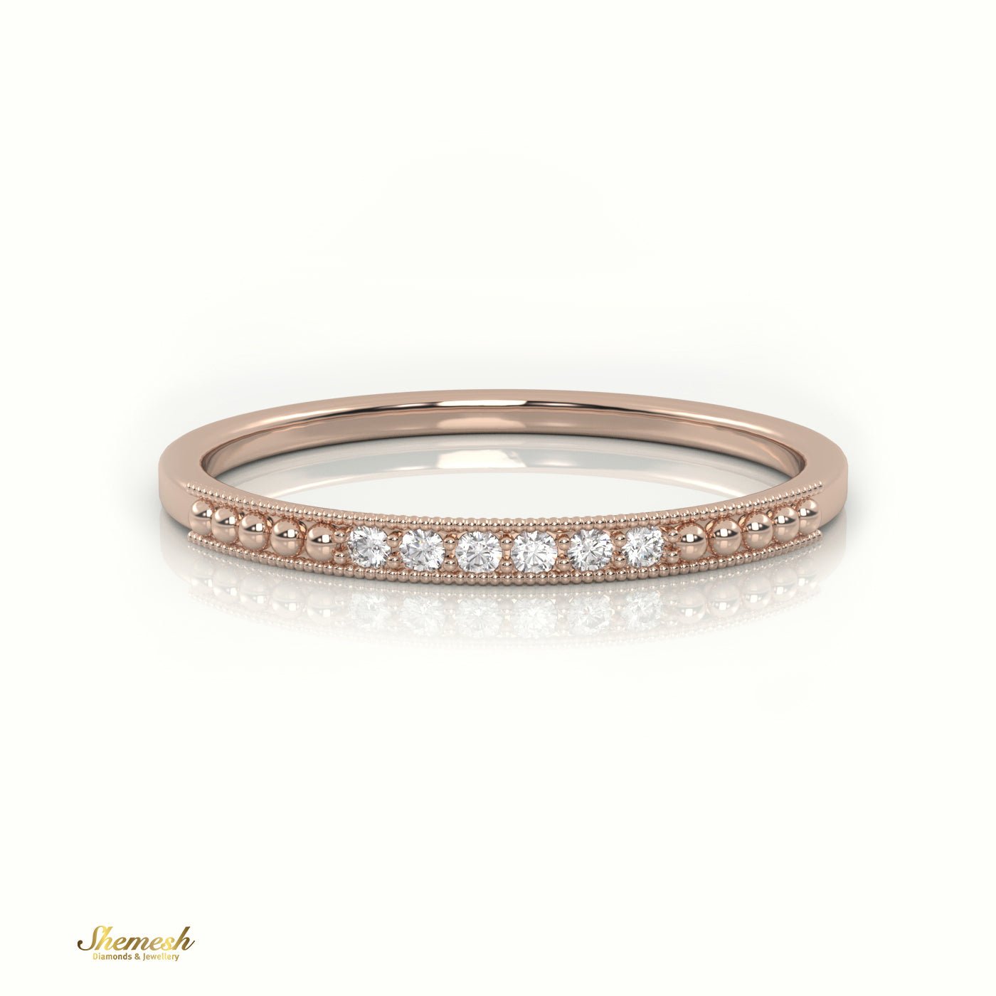 18K Gold Round Cut Diamond Milgrain Half Eternity Wedding Band - shemesh_diamonds