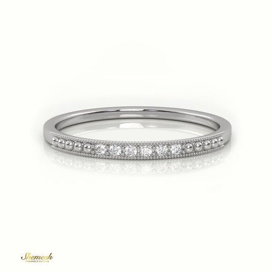 18K Gold Round Cut Diamond Milgrain Half Eternity Wedding Band - shemesh_diamonds