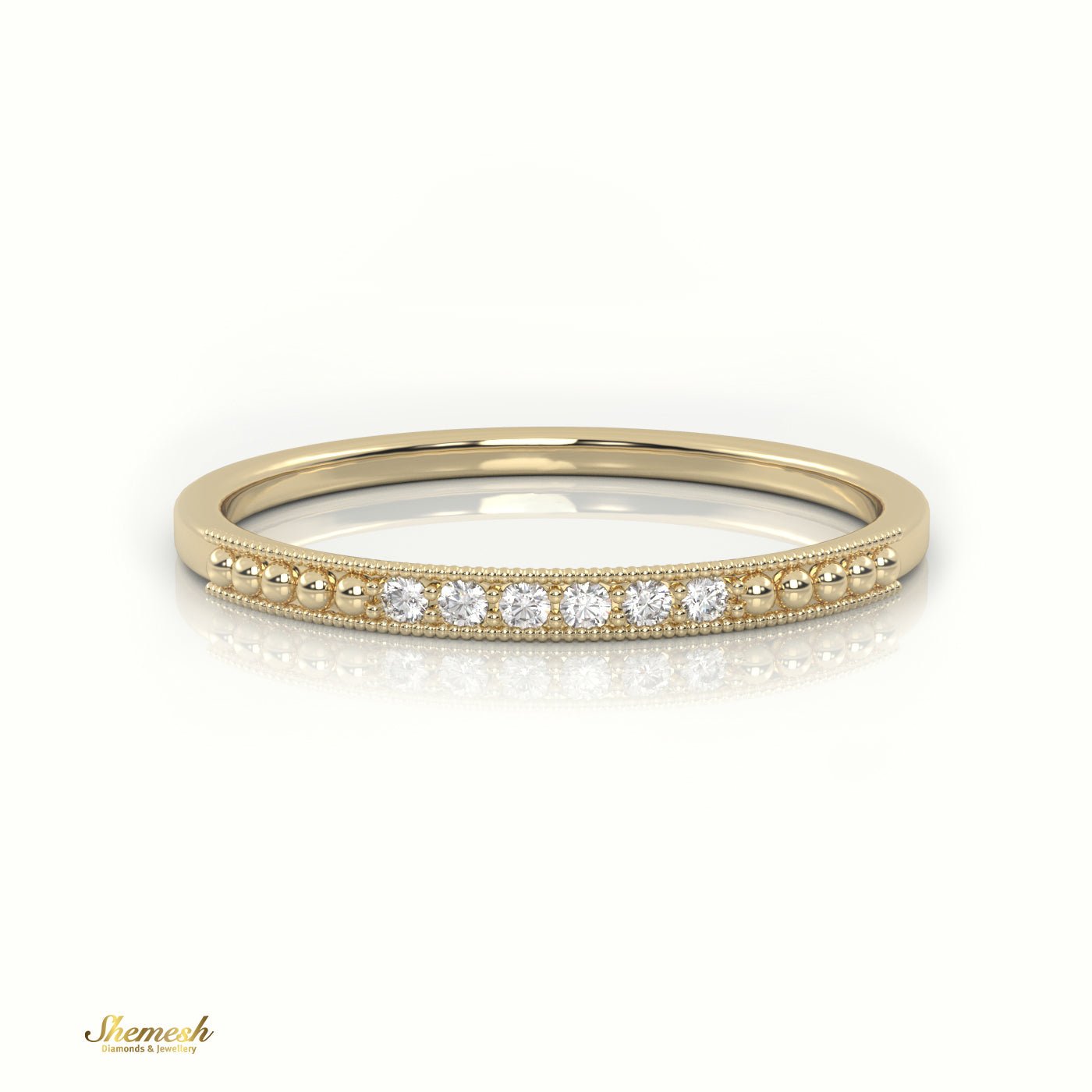 18K Gold Round Cut Diamond Milgrain Half Eternity Wedding Band - shemesh_diamonds