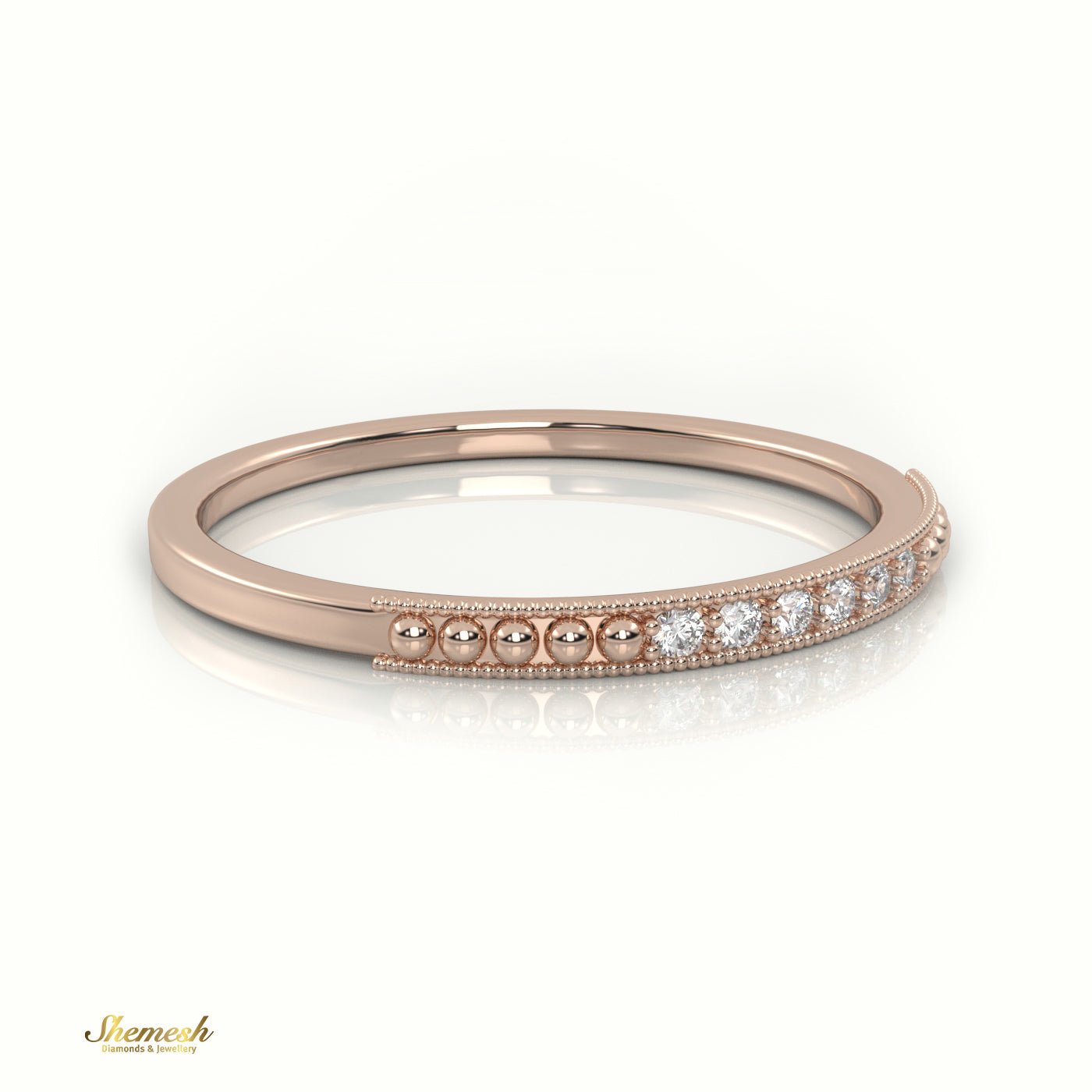 18K Gold Round Cut Diamond Milgrain Half Eternity Wedding Band - shemesh_diamonds