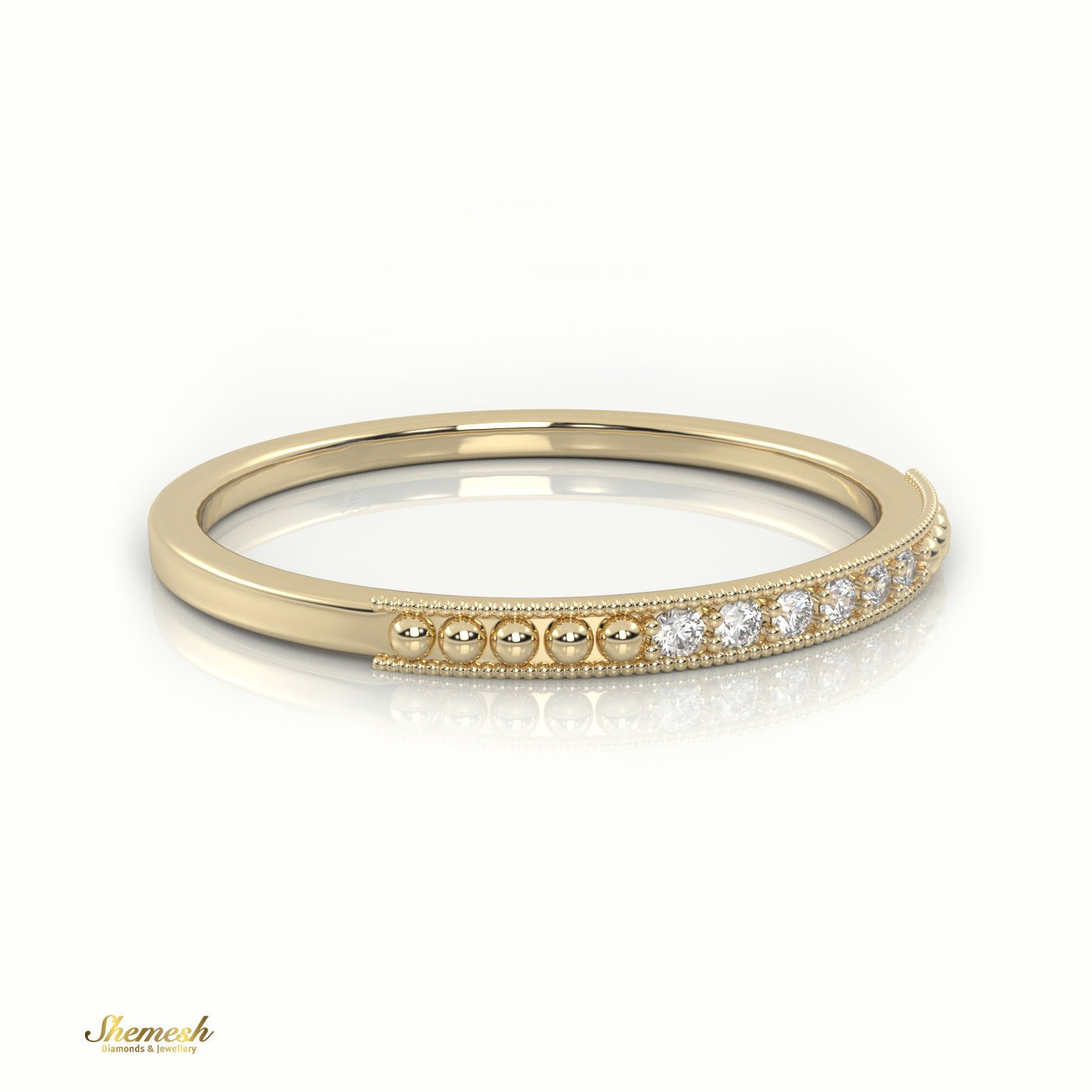 18K Gold Round Cut Diamond Milgrain Half Eternity Wedding Band - shemesh_diamonds