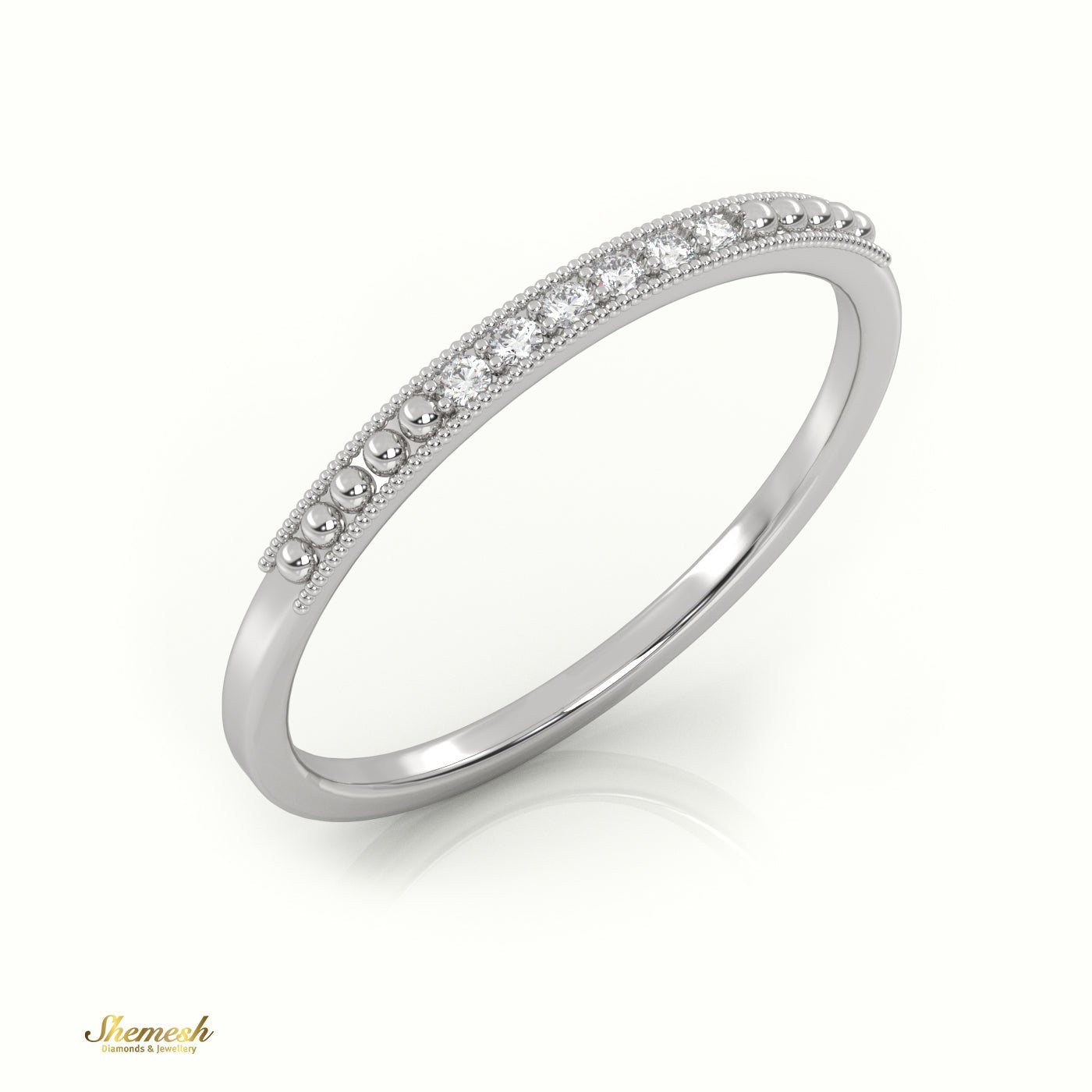 18K Gold Round Cut Diamond Milgrain Half Eternity Wedding Band - shemesh_diamonds