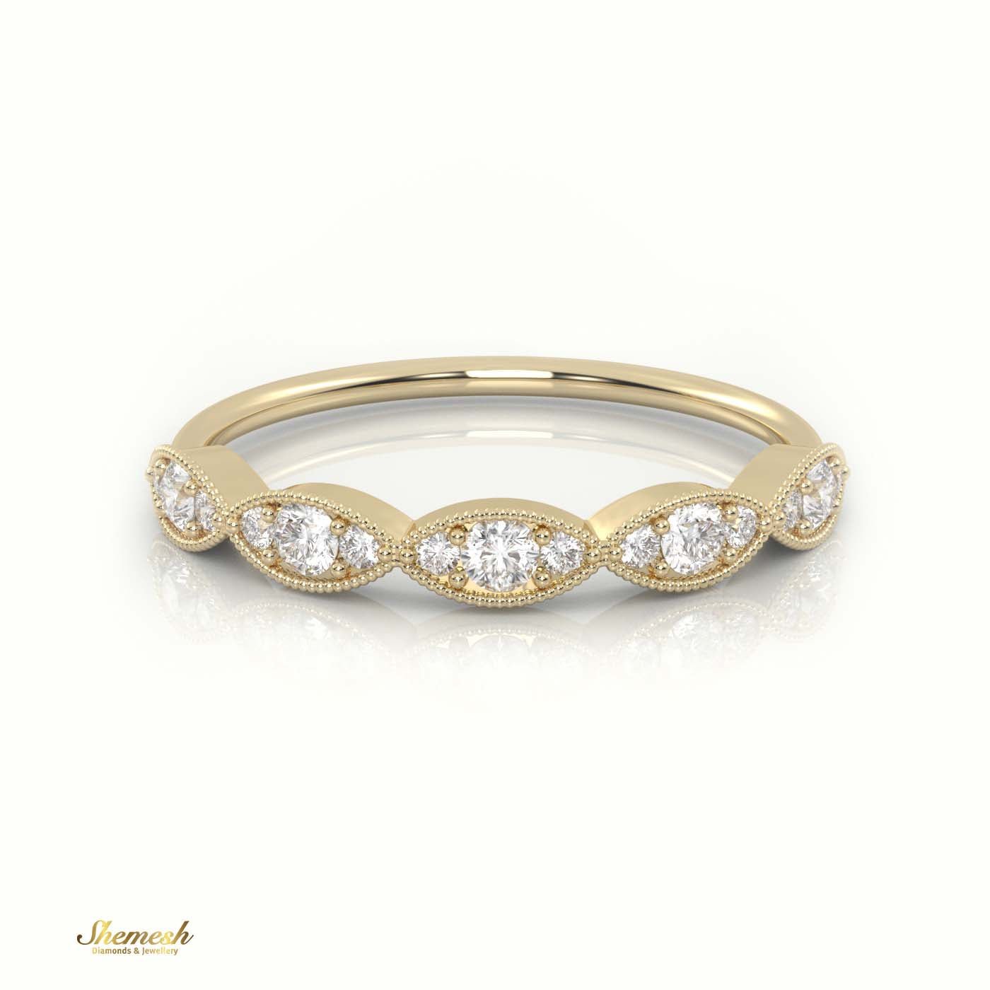 18K Gold Round Cut Diamond Infinity Design Milgrain Half Eternity Band - shemesh_diamonds