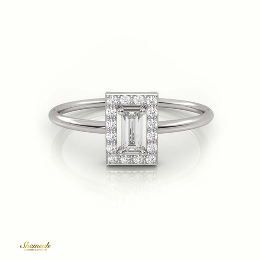 18K Gold Emerald Cut Diamond Halo Set Designer Diamond Ring - shemesh_diamonds