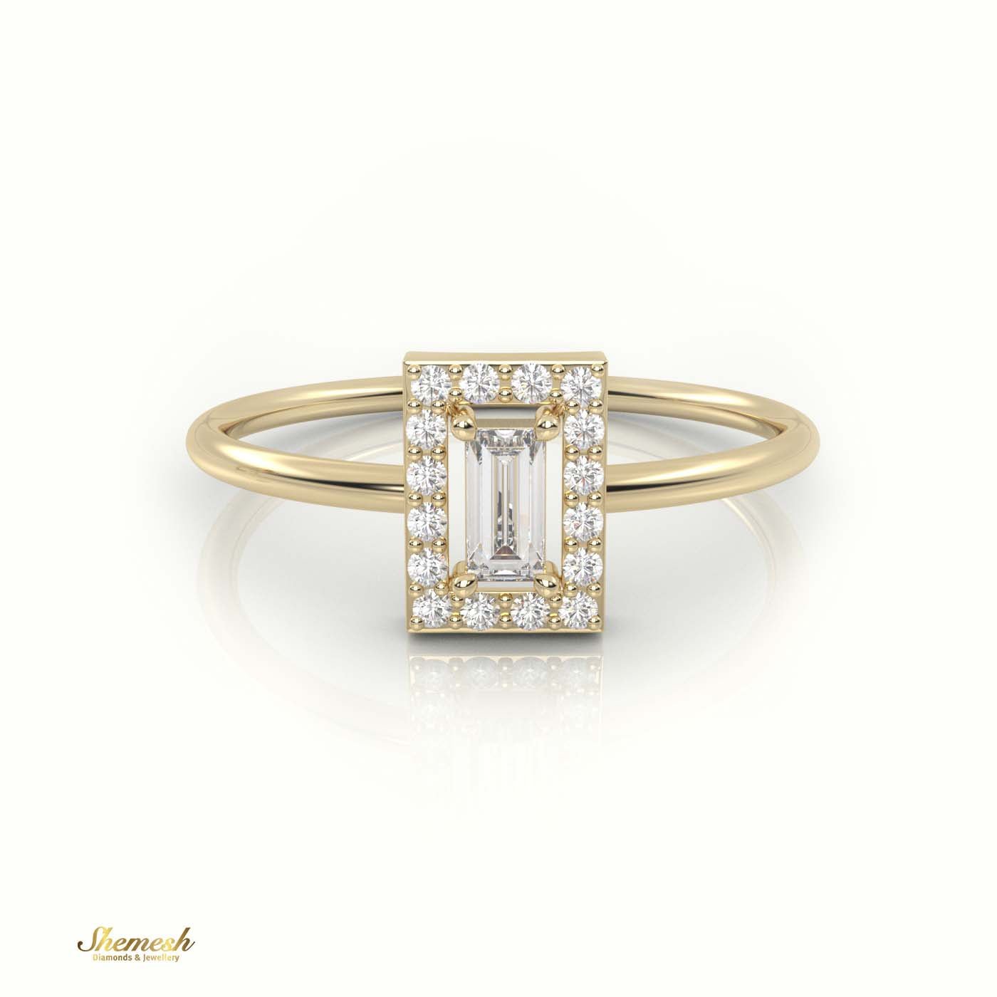 18K Gold Emerald Cut Diamond Halo Set Designer Diamond Ring - shemesh_diamonds