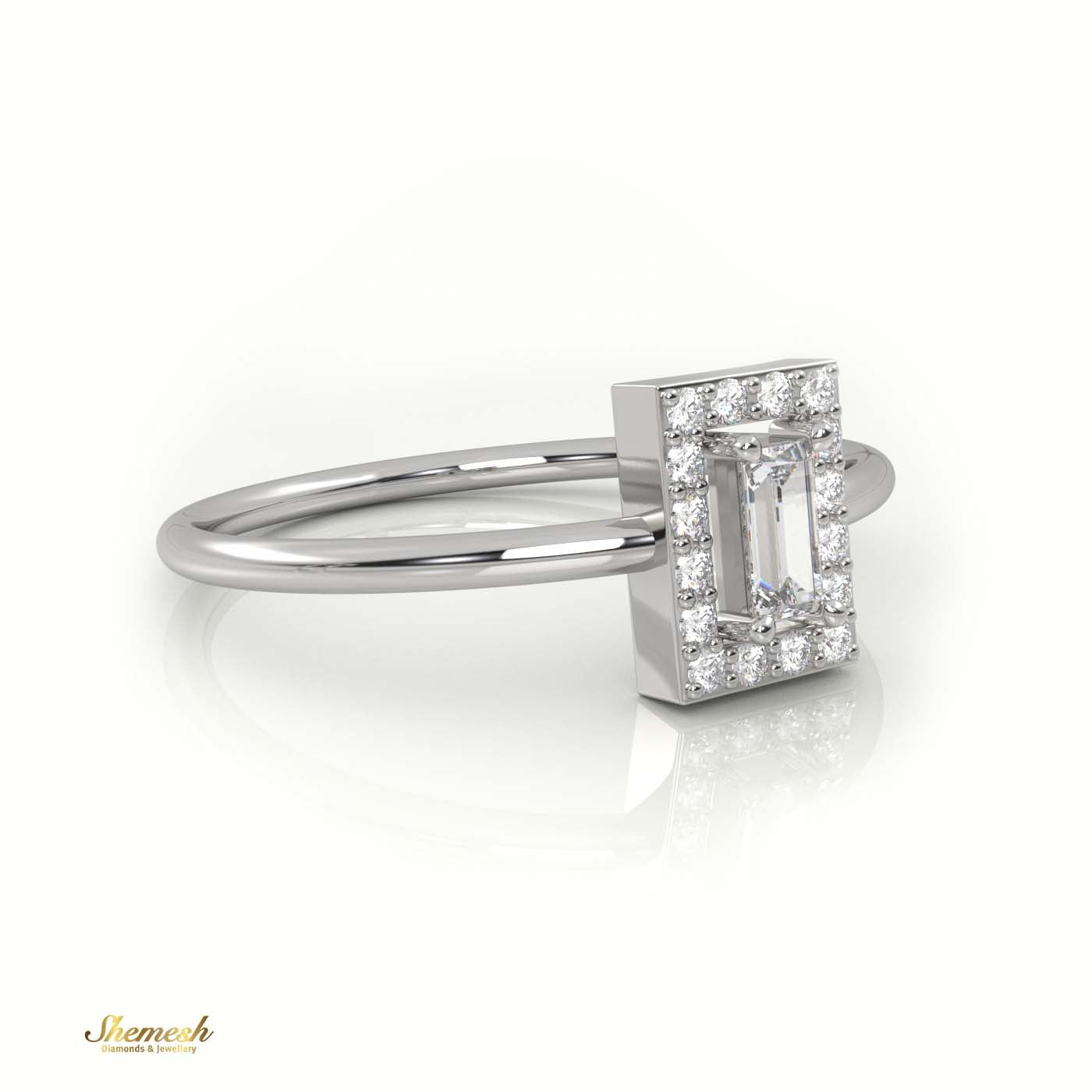 18K Gold Emerald Cut Diamond Halo Set Designer Diamond Ring - shemesh_diamonds