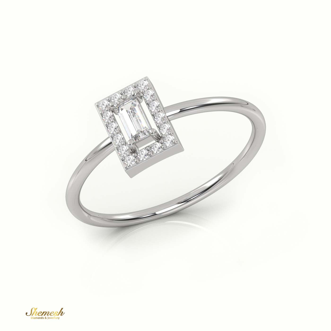 18K Gold Emerald Cut Diamond Halo Set Designer Diamond Ring - shemesh_diamonds