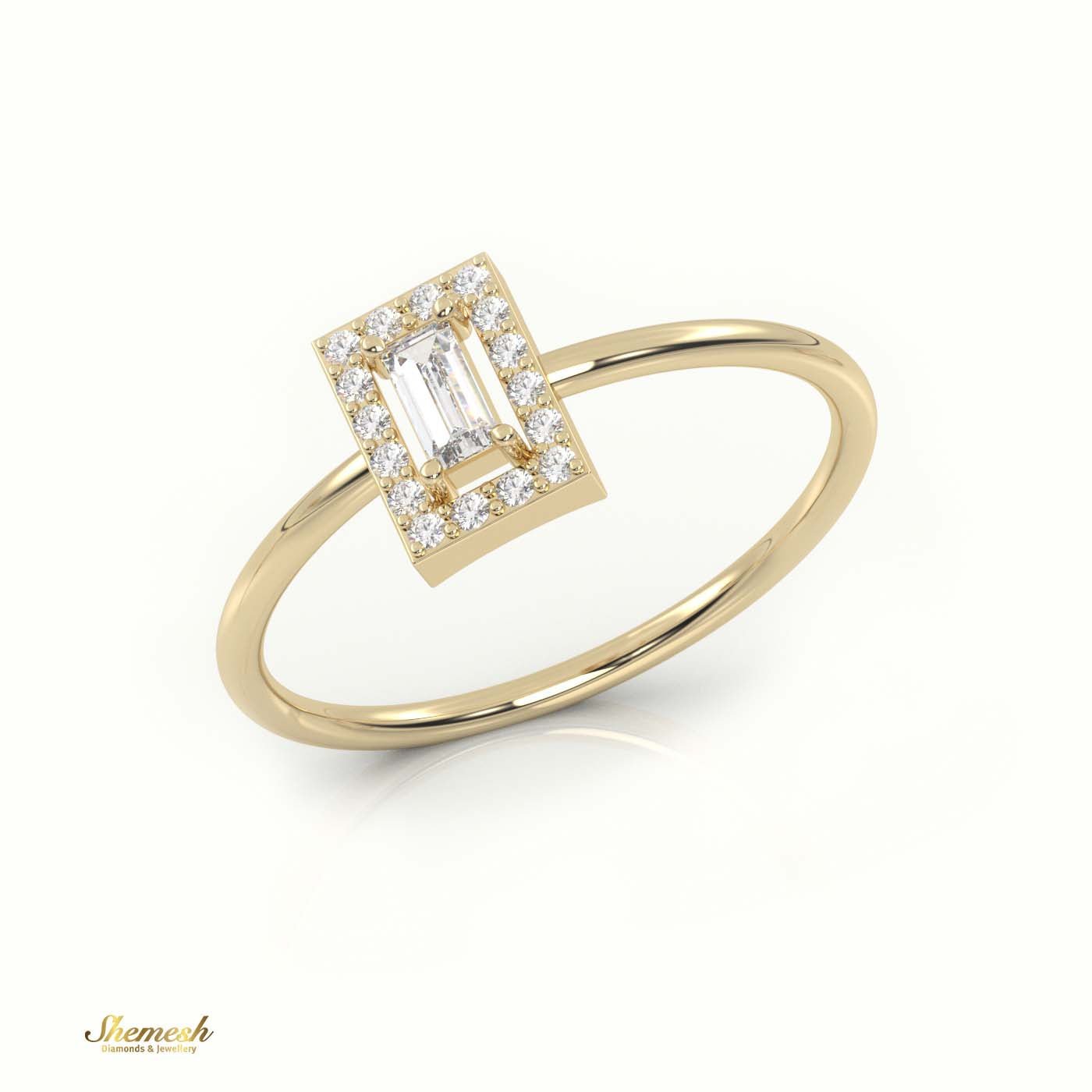 18K Gold Emerald Cut Diamond Halo Set Designer Diamond Ring - shemesh_diamonds