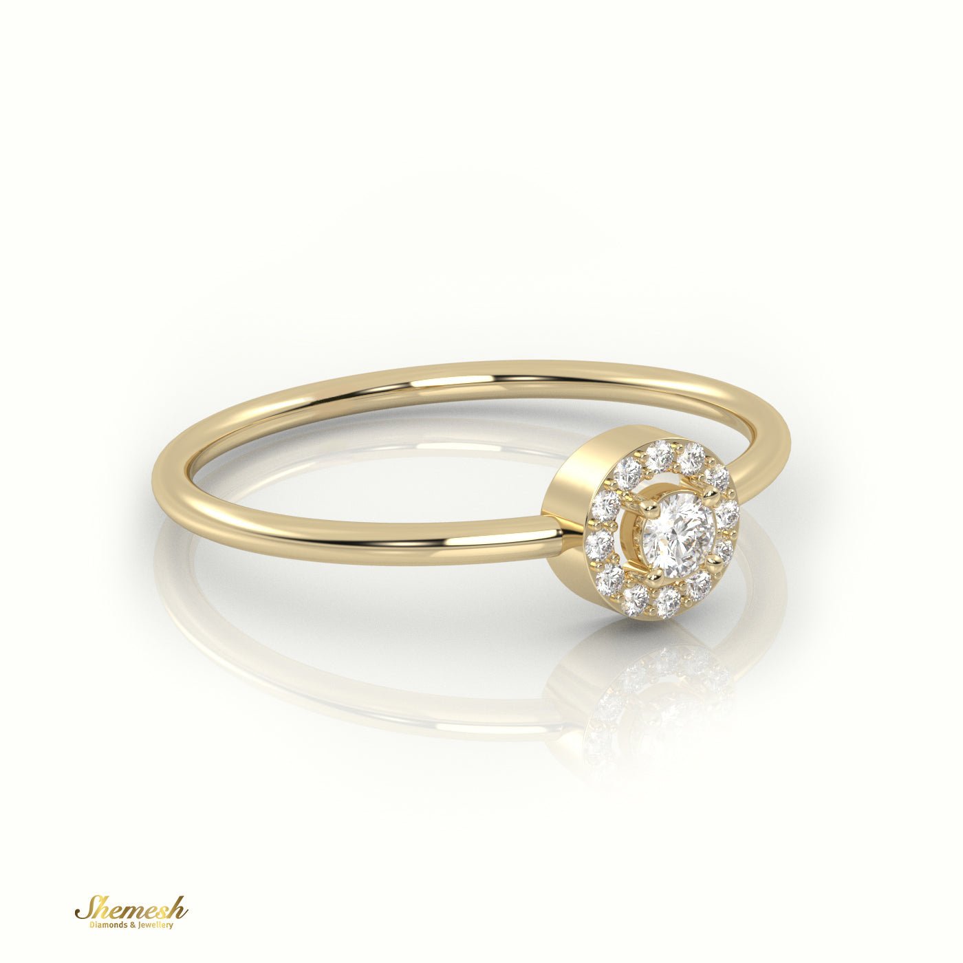 18K Gold Round Diamond Halo Engagement Ring - shemesh_diamonds