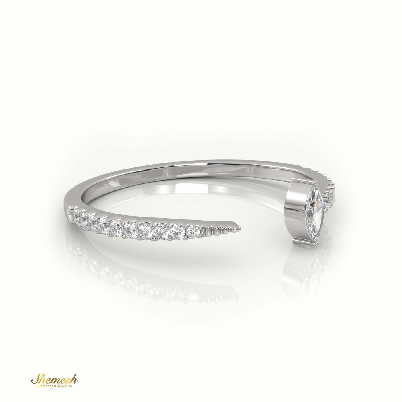 18K Gold Marquise Cut Diamond 2 - Prong Pave Setting Ring - shemesh_diamonds