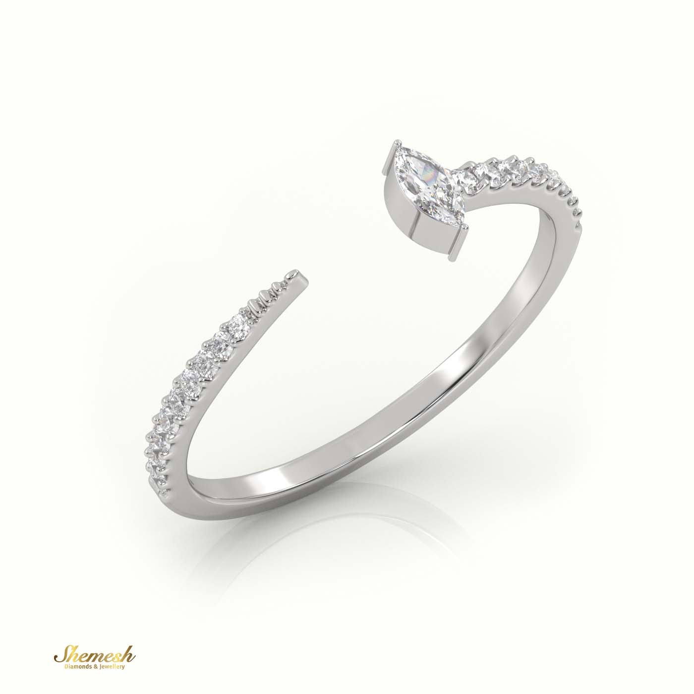 18K Gold Marquise Cut Diamond 2 - Prong Pave Setting Ring - shemesh_diamonds