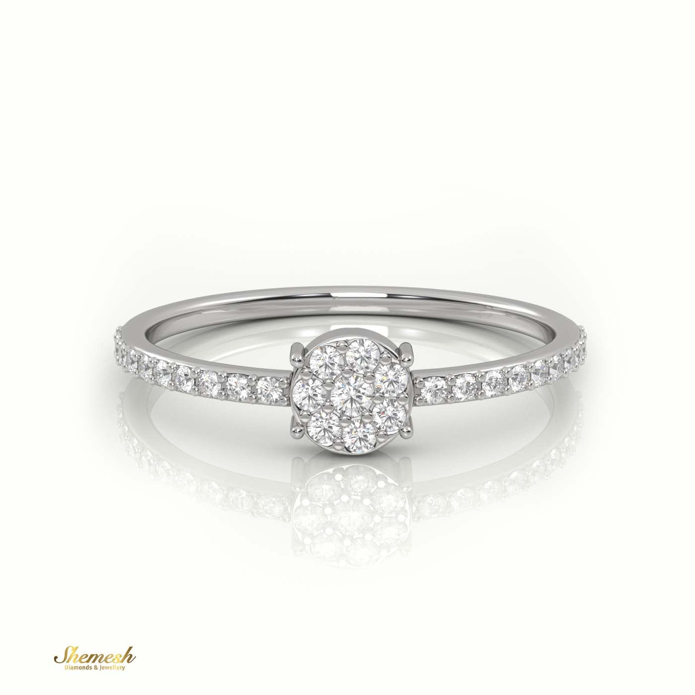 18K Gold Round Cut Diamond 4 - Prong Pave Setting Designer Ring - shemesh_diamonds