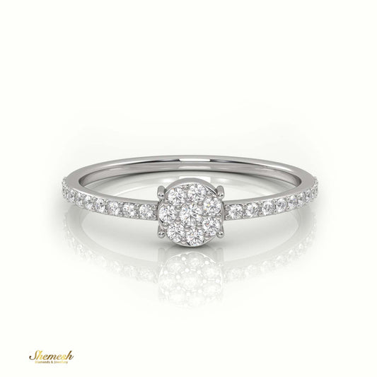 18K Gold Round Cut Diamond 4 - Prong Pave Setting Designer Ring - shemesh_diamonds