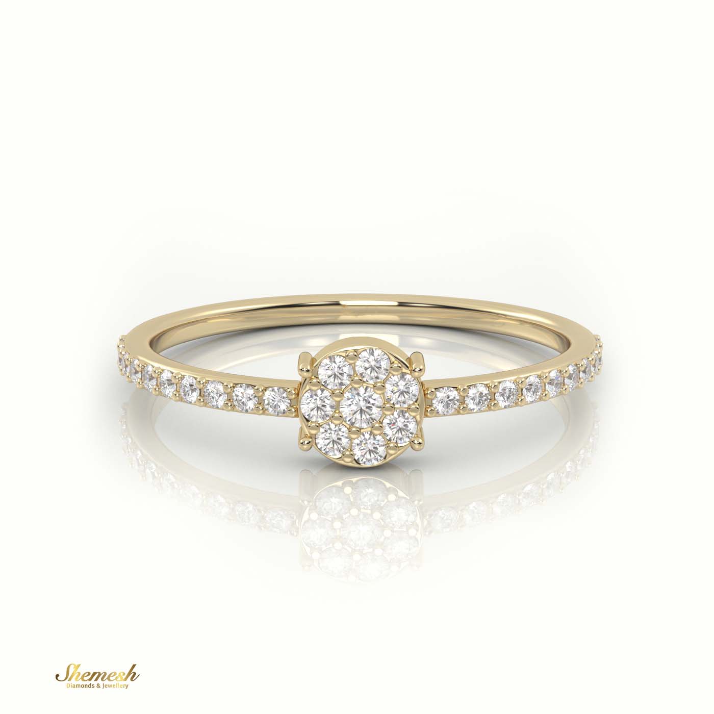 18K Gold Round Cut Diamond 4 - Prong Pave Setting Designer Ring - shemesh_diamonds