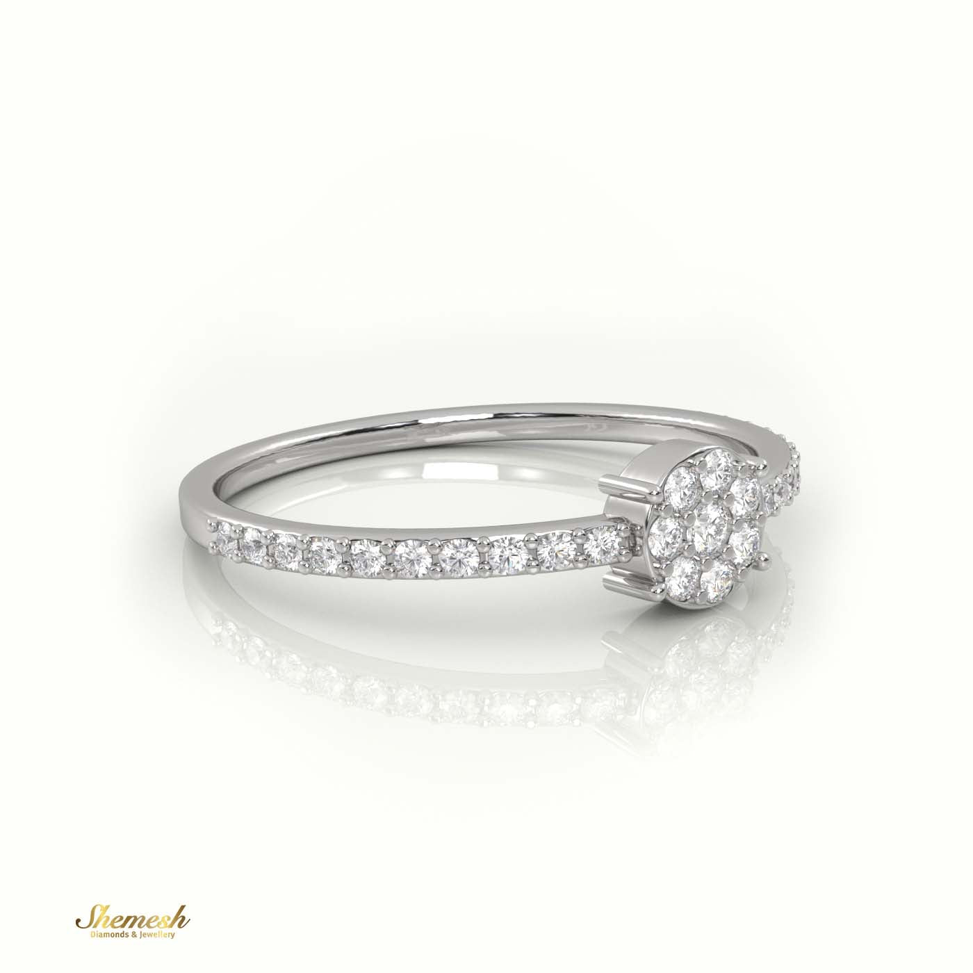 18K Gold Round Cut Diamond 4 - Prong Pave Setting Designer Ring - shemesh_diamonds