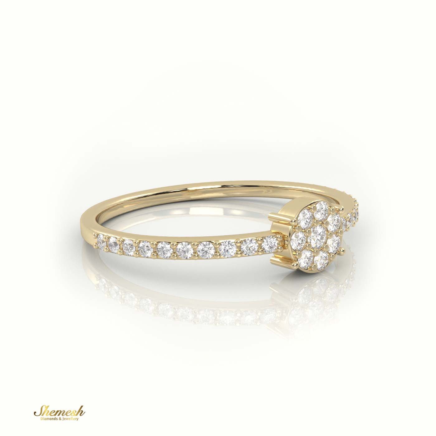 18K Gold Round Cut Diamond 4 - Prong Pave Setting Designer Ring - shemesh_diamonds