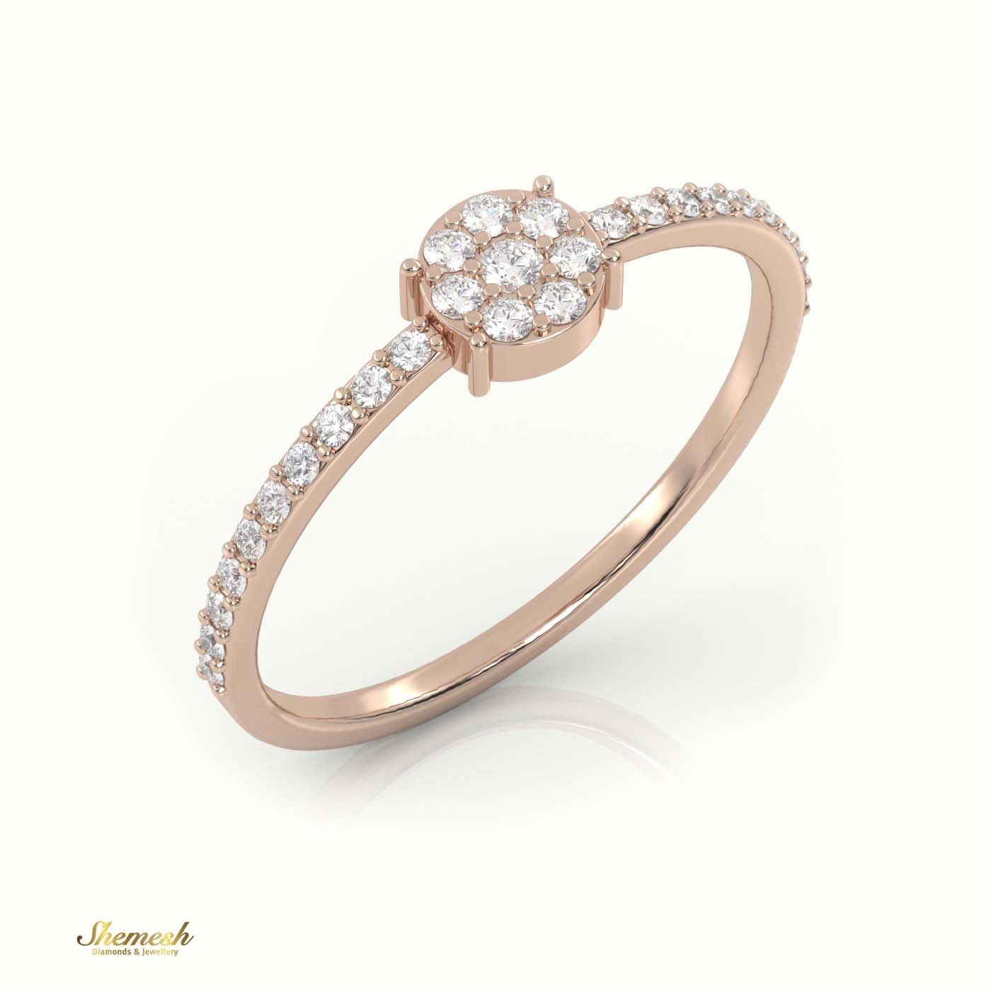 18K Gold Round Cut Diamond 4 - Prong Pave Setting Designer Ring - shemesh_diamonds