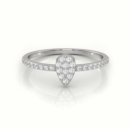 18K Gold Round Cut Diamond Pear Style Pave Setting Ring - shemesh_diamonds