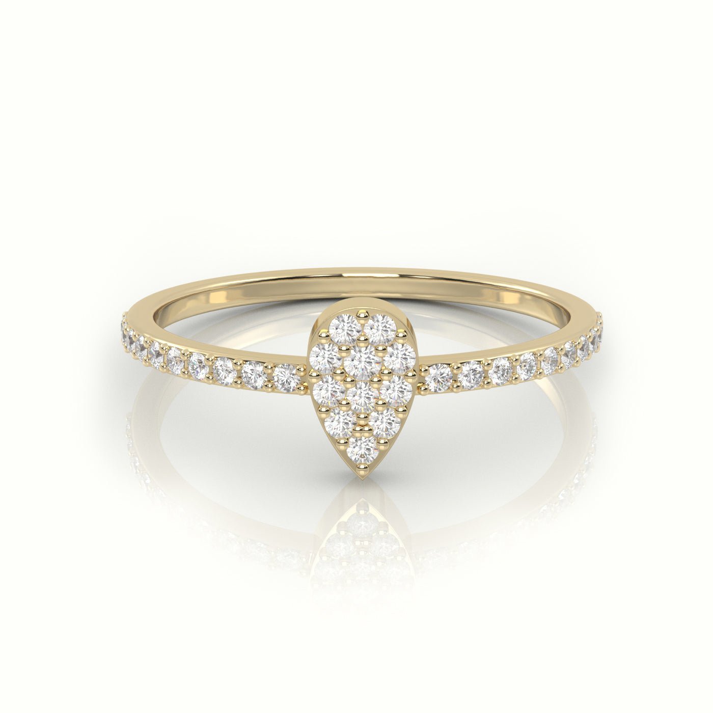 18K Gold Round Cut Diamond Pear Style Pave Setting Ring - shemesh_diamonds