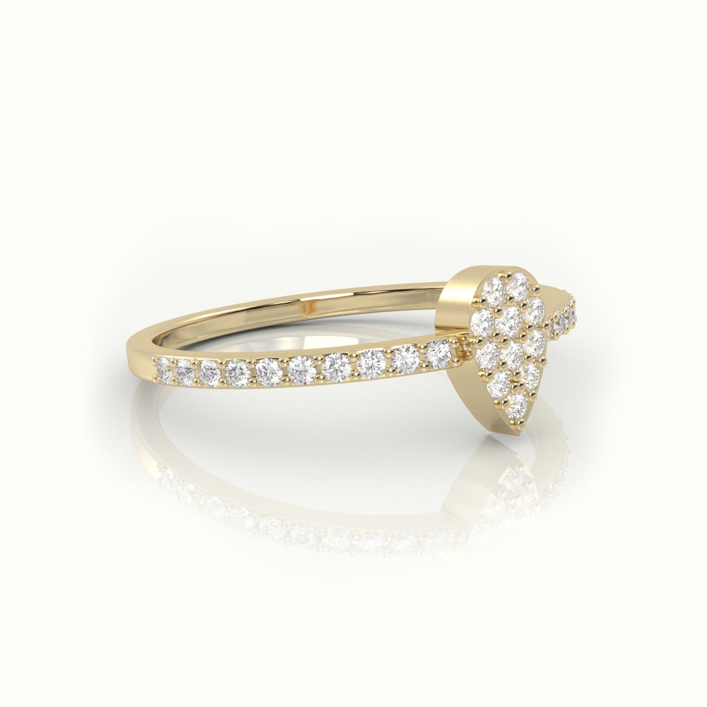 18K Gold Round Cut Diamond Pear Style Pave Setting Ring - shemesh_diamonds