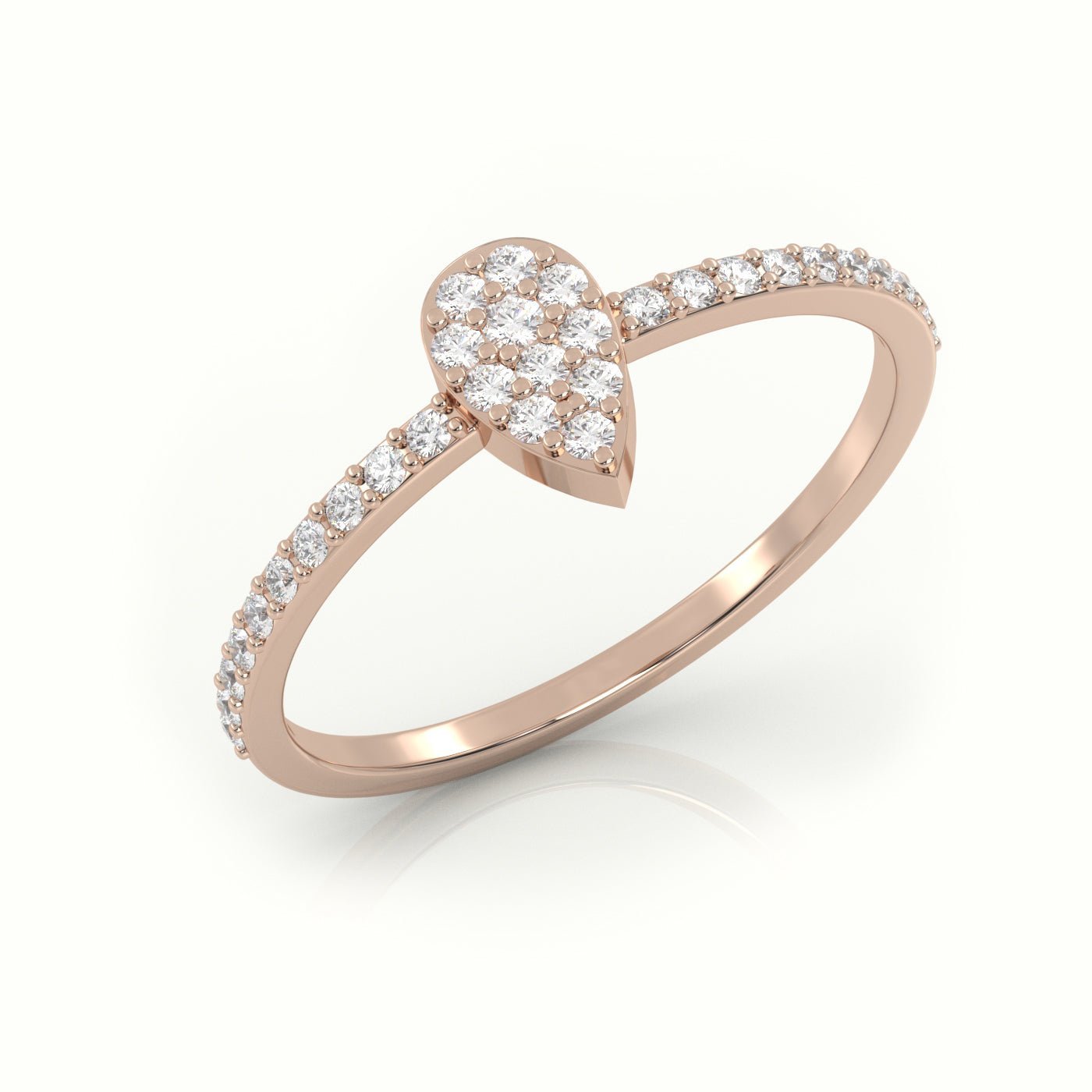 18K Gold Round Cut Diamond Pear Style Pave Setting Ring - shemesh_diamonds