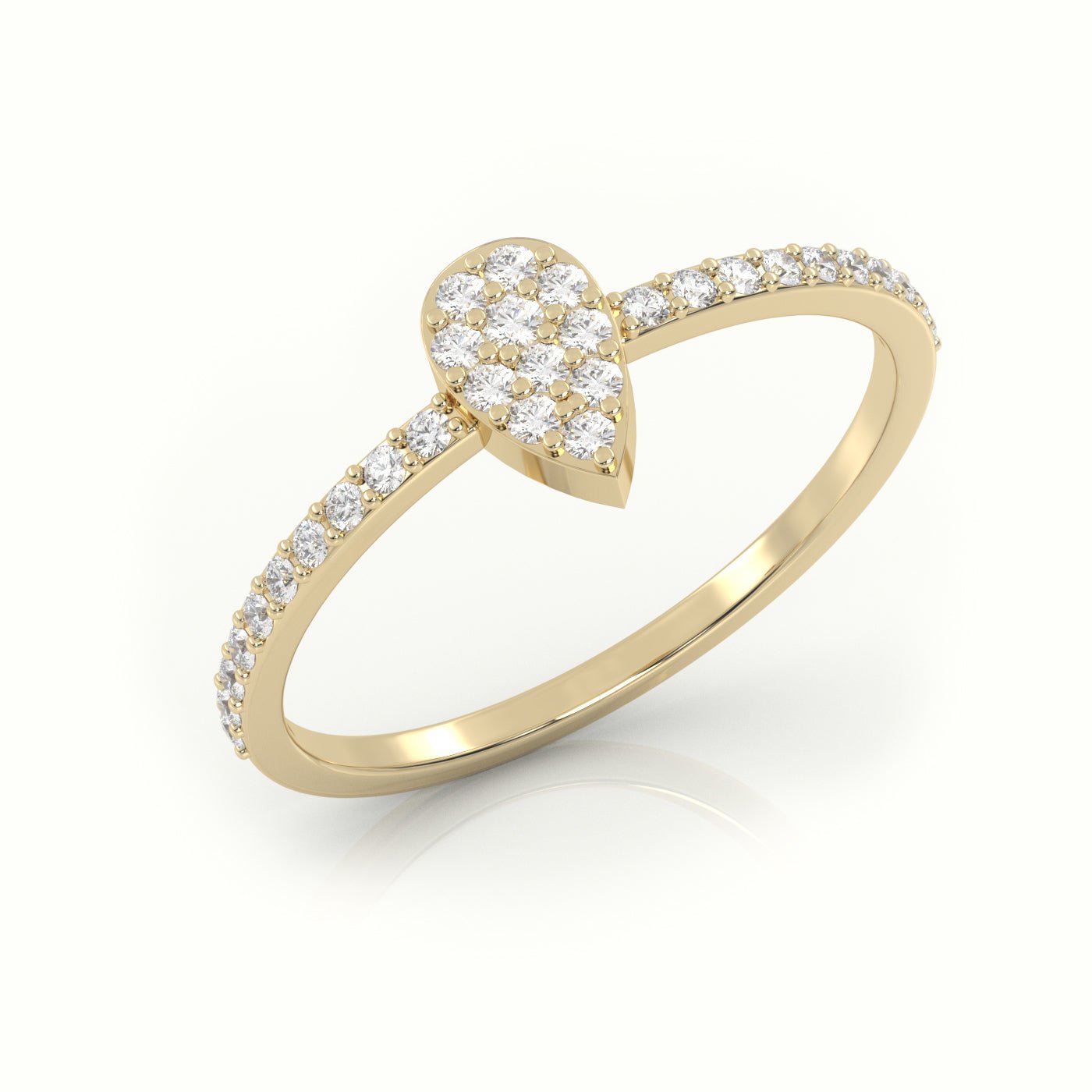 18K Gold Round Cut Diamond Pear Style Pave Setting Ring - shemesh_diamonds