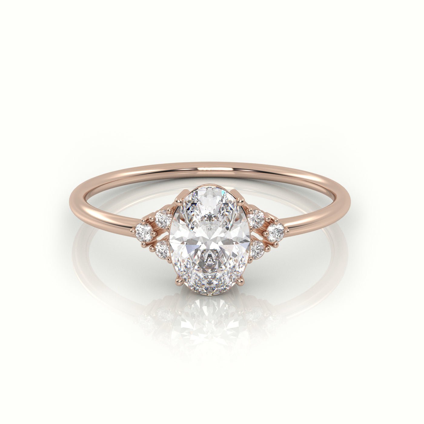 18K Gold Oval Cut Diamond Ring with 4 Prongs and Side Stones - shemesh_diamonds