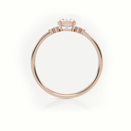 18K Gold 4 Prong Oval Cut Diamond Side Stone Designer Ring