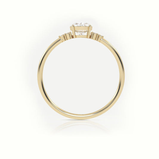 18K Gold 4 Prong Oval Cut Diamond Side Stone Designer Ring