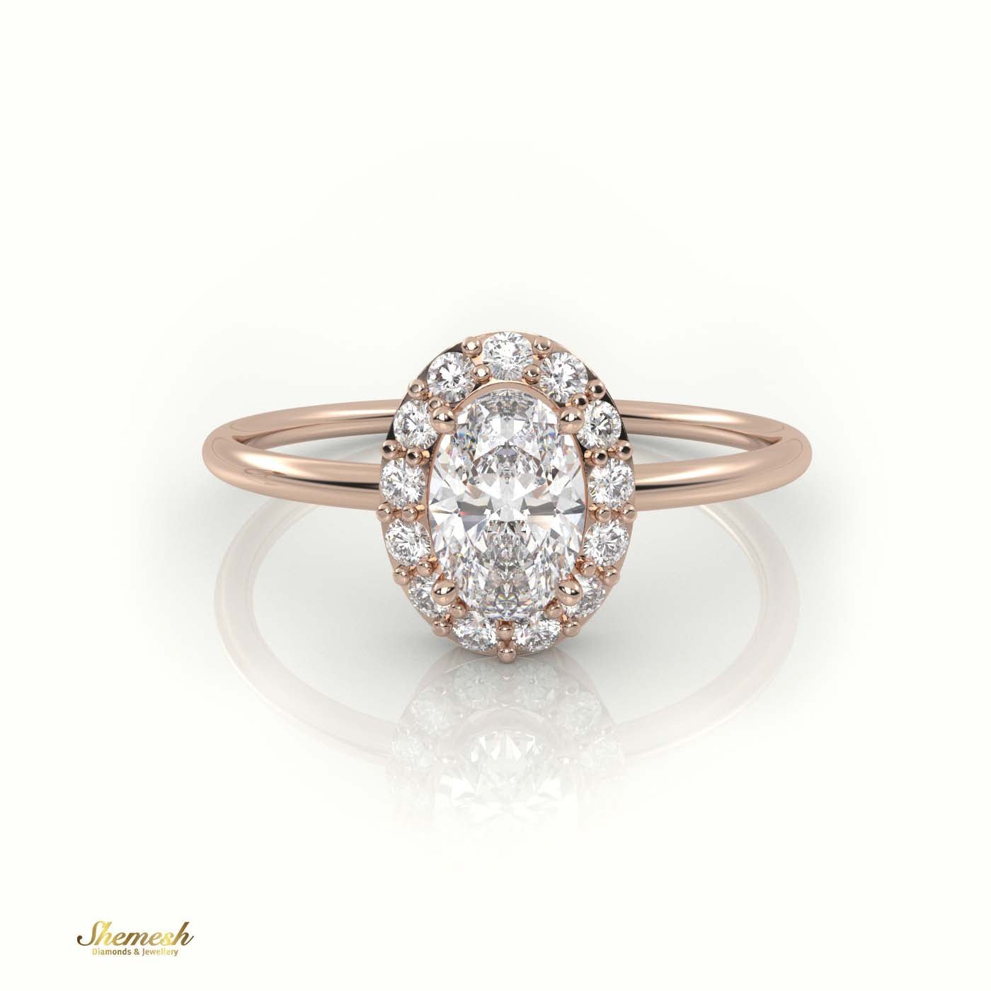 18K Gold 4 Prongs Oval Cut Diamond Halo Setting Engagement Ring - shemesh_diamonds