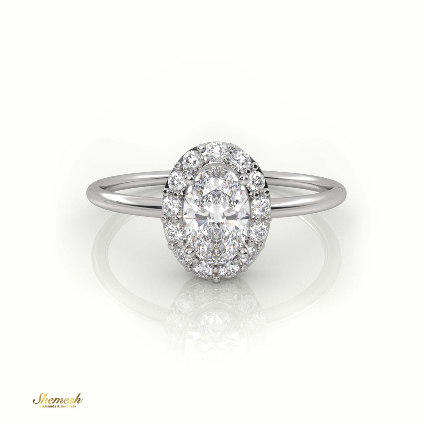 18K Gold 4 Prongs Oval Cut Diamond Halo Setting Engagement Ring - shemesh_diamonds