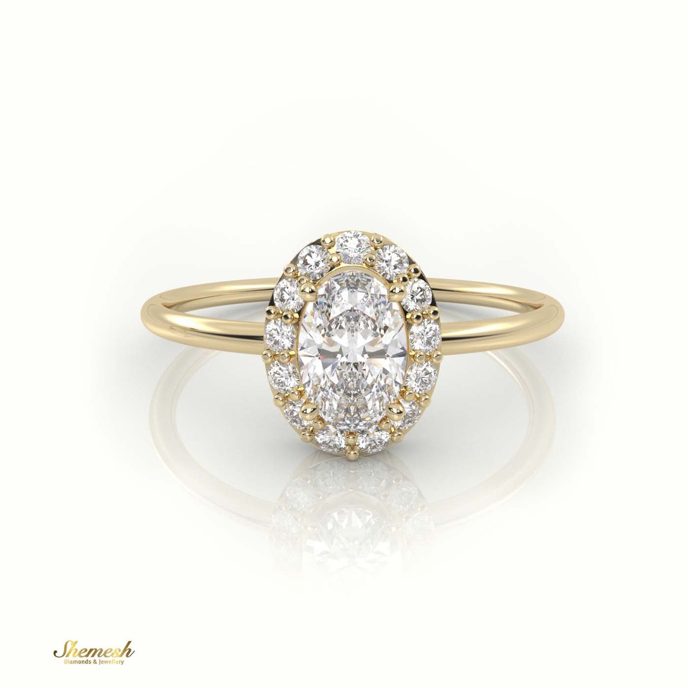 18K Gold 4 Prongs Oval Cut Diamond Halo Setting Engagement Ring - shemesh_diamonds