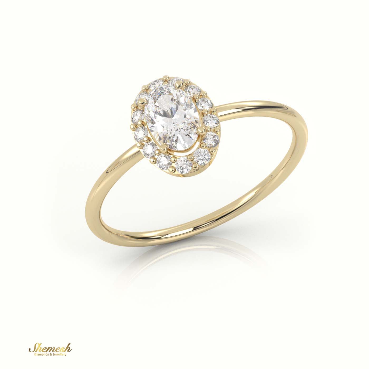 18K Gold 4 Prongs Oval Cut Diamond Halo Setting Engagement Ring - shemesh_diamonds