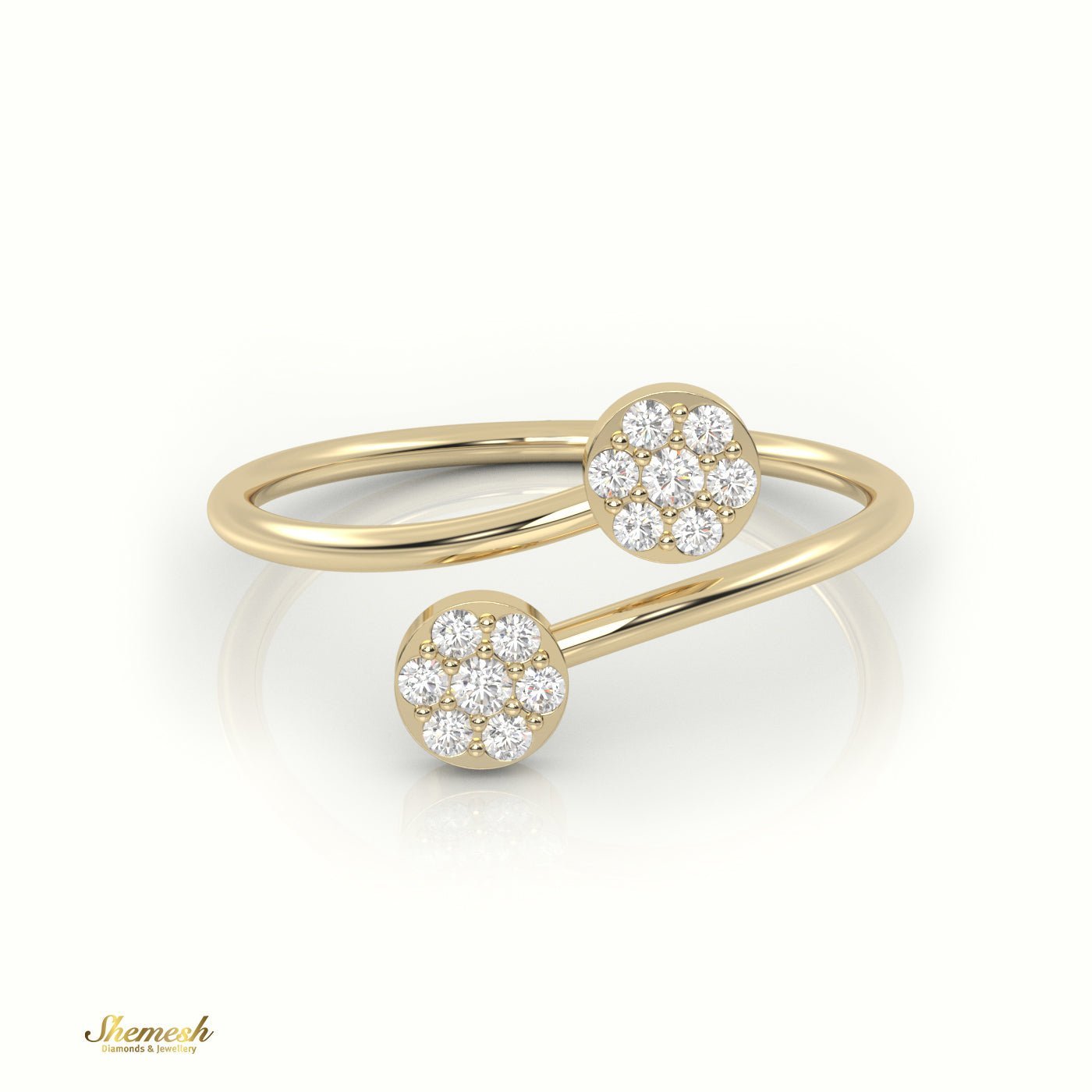 18K Gold Round Cut Diamond Floral Halo Open Split Designer Ring - shemesh_diamonds