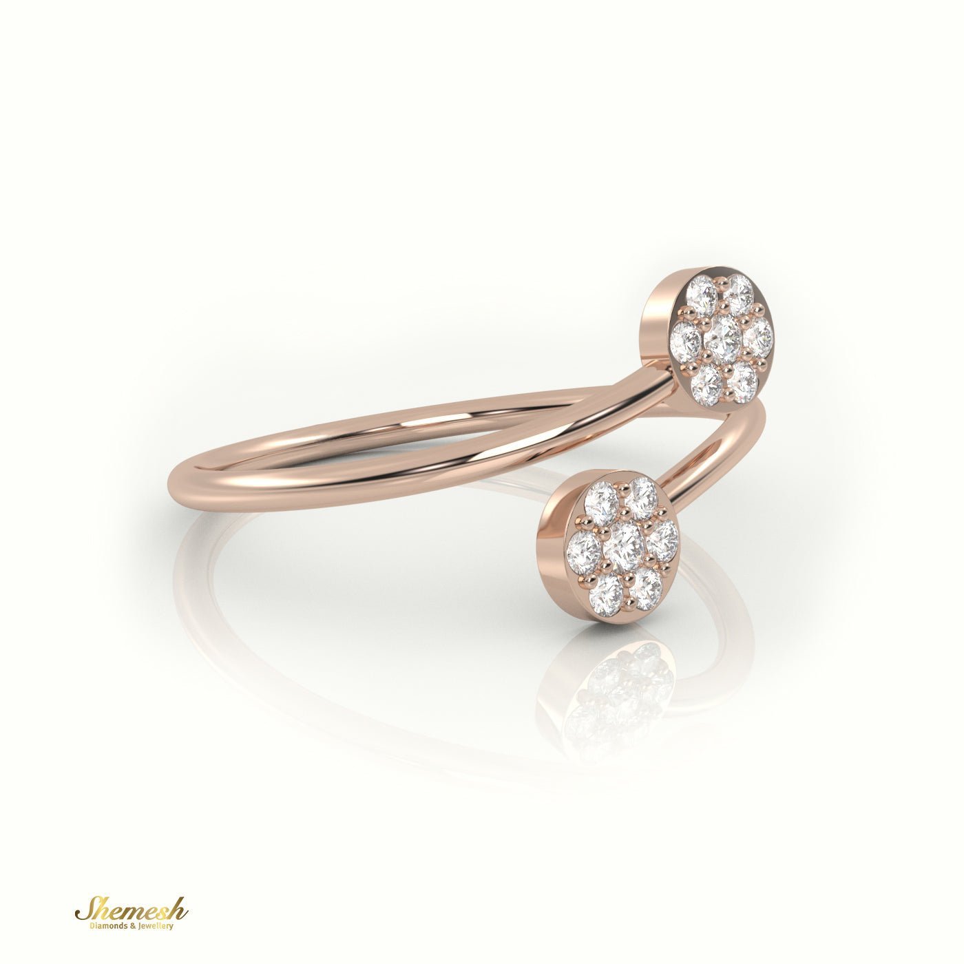 18K Gold Round Cut Diamond Floral Halo Open Split Designer Ring - shemesh_diamonds