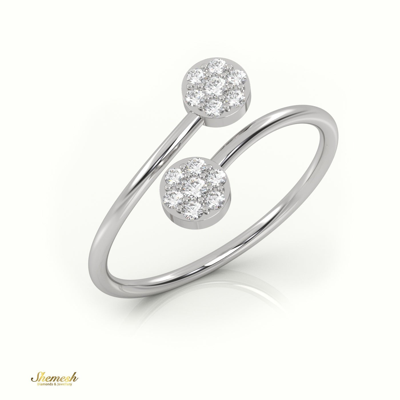 18K Gold Round Cut Diamond Floral Halo Open Split Designer Ring - shemesh_diamonds