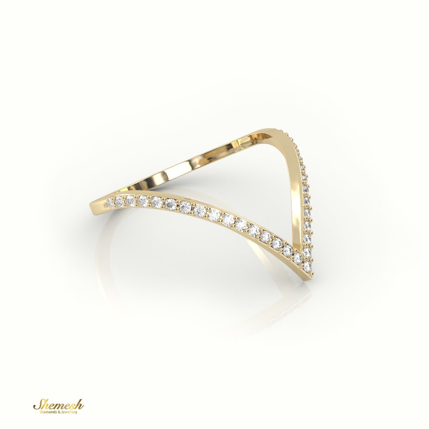 18K Gold V - Shaped Round Cut Diamond Ring - shemesh_diamonds