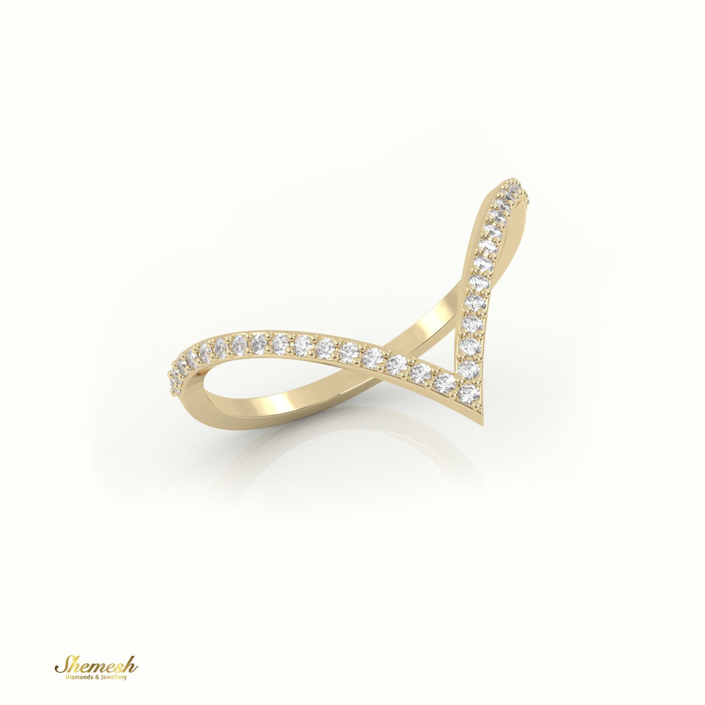 18K Gold V - Shaped Round Cut Diamond Ring - shemesh_diamonds