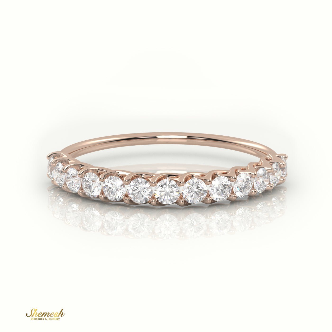 18K Gold Round Cut Diamond Half Eternity Wedding Ring - shemesh_diamonds