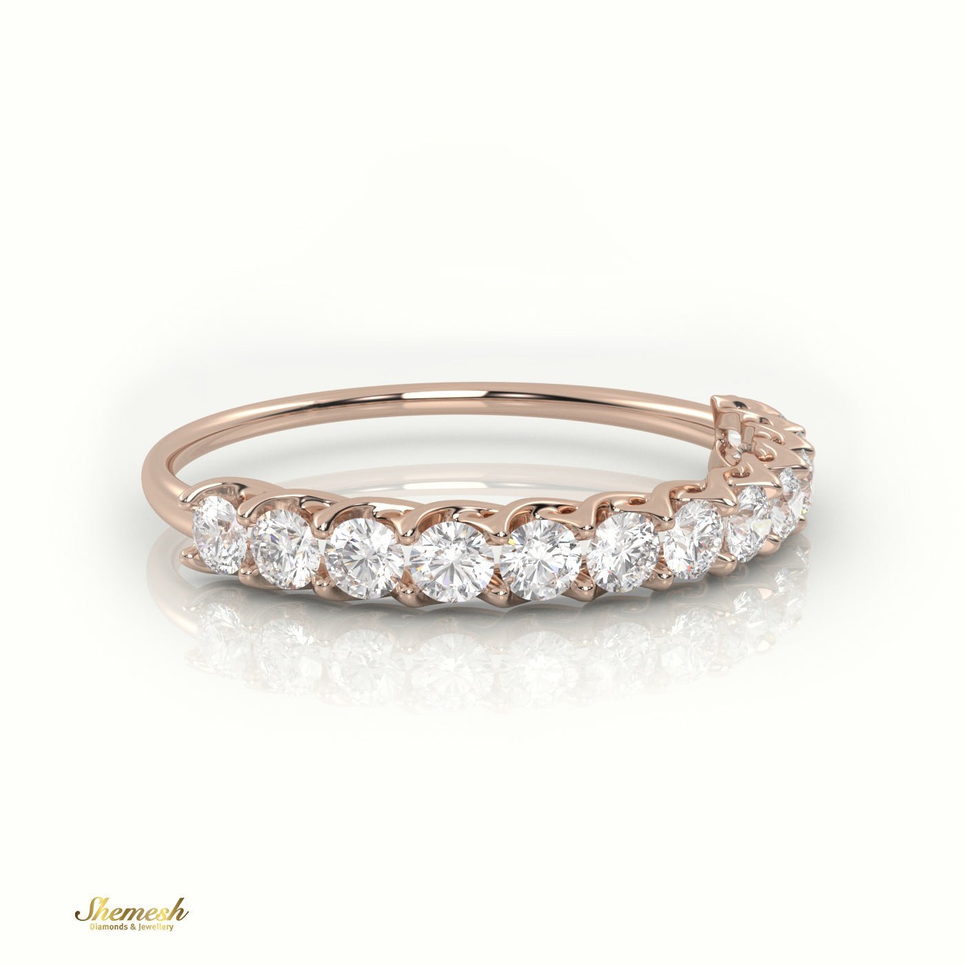 18K Gold Round Cut Diamond Half Eternity Wedding Ring - shemesh_diamonds