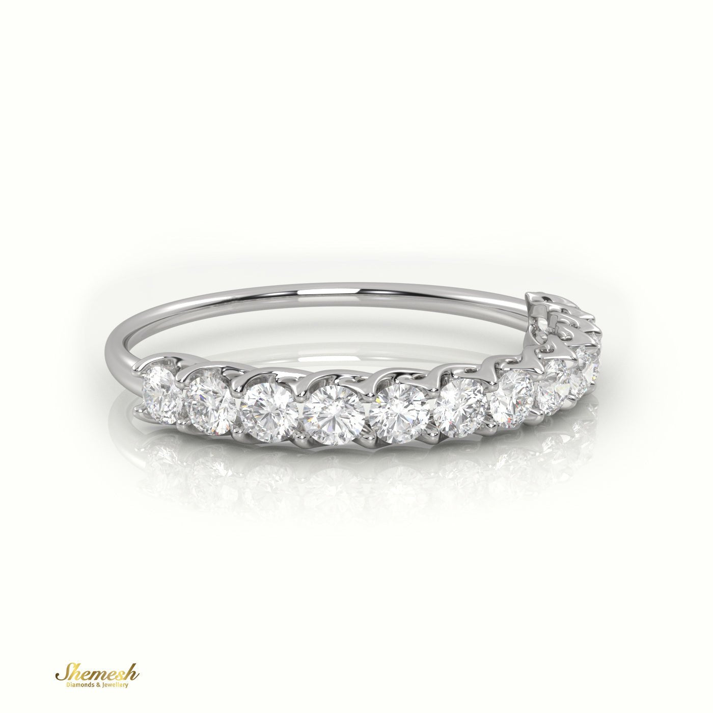 18K Gold Round Cut Diamond Half Eternity Wedding Ring - shemesh_diamonds