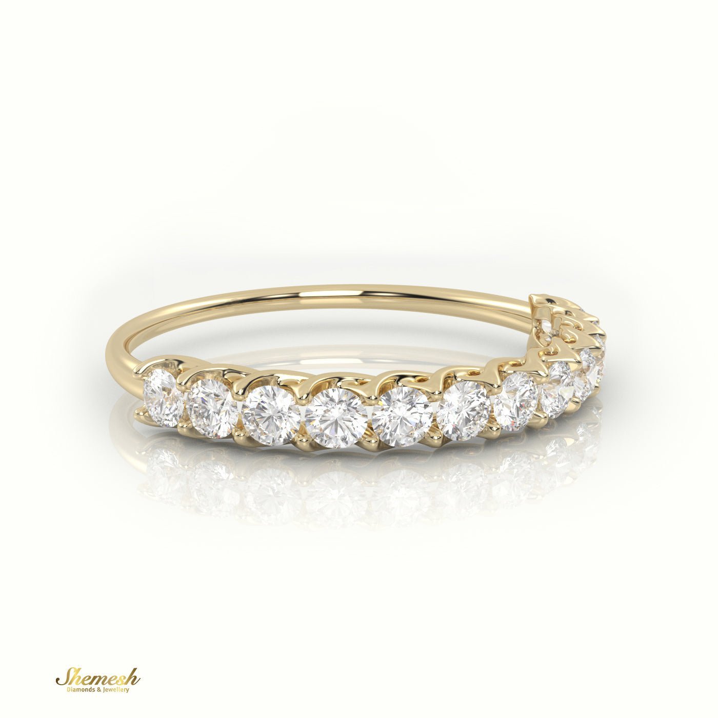 18K Gold Round Cut Diamond Half Eternity Wedding Ring - shemesh_diamonds