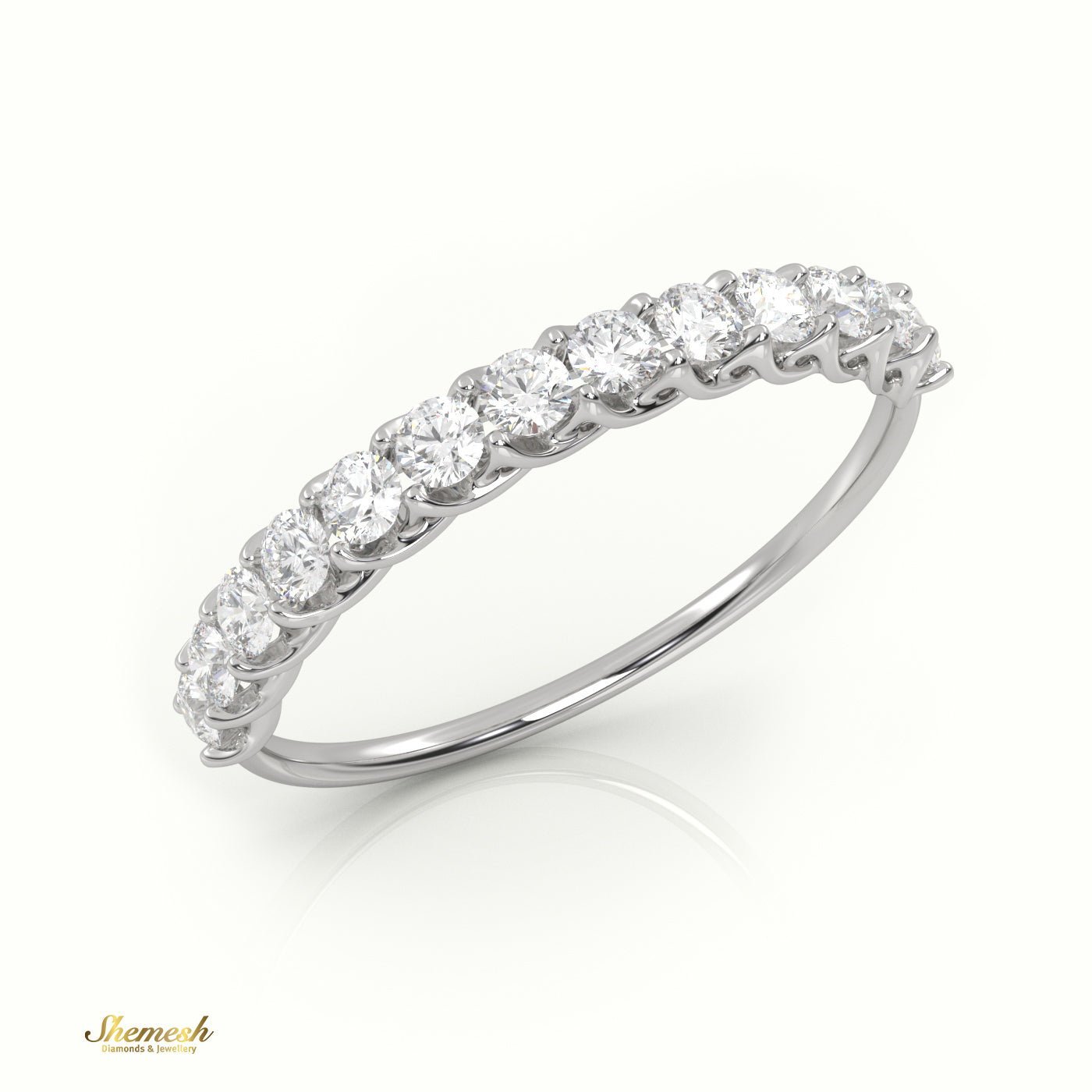 18K Gold Round Cut Diamond Half Eternity Wedding Ring - shemesh_diamonds