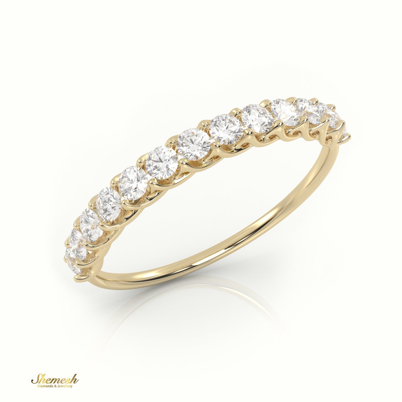 18K Gold Round Cut Diamond Half Eternity Wedding Ring - shemesh_diamonds