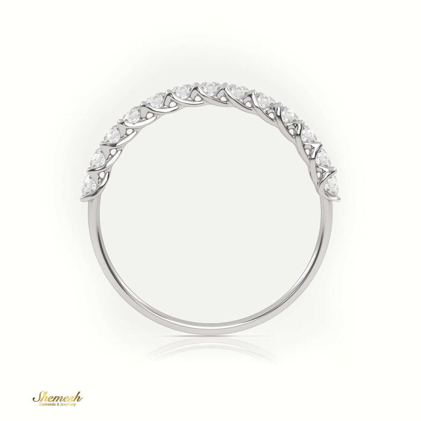 18K Gold Round Cut Diamond Half Eternity Wedding Ring - shemesh_diamonds