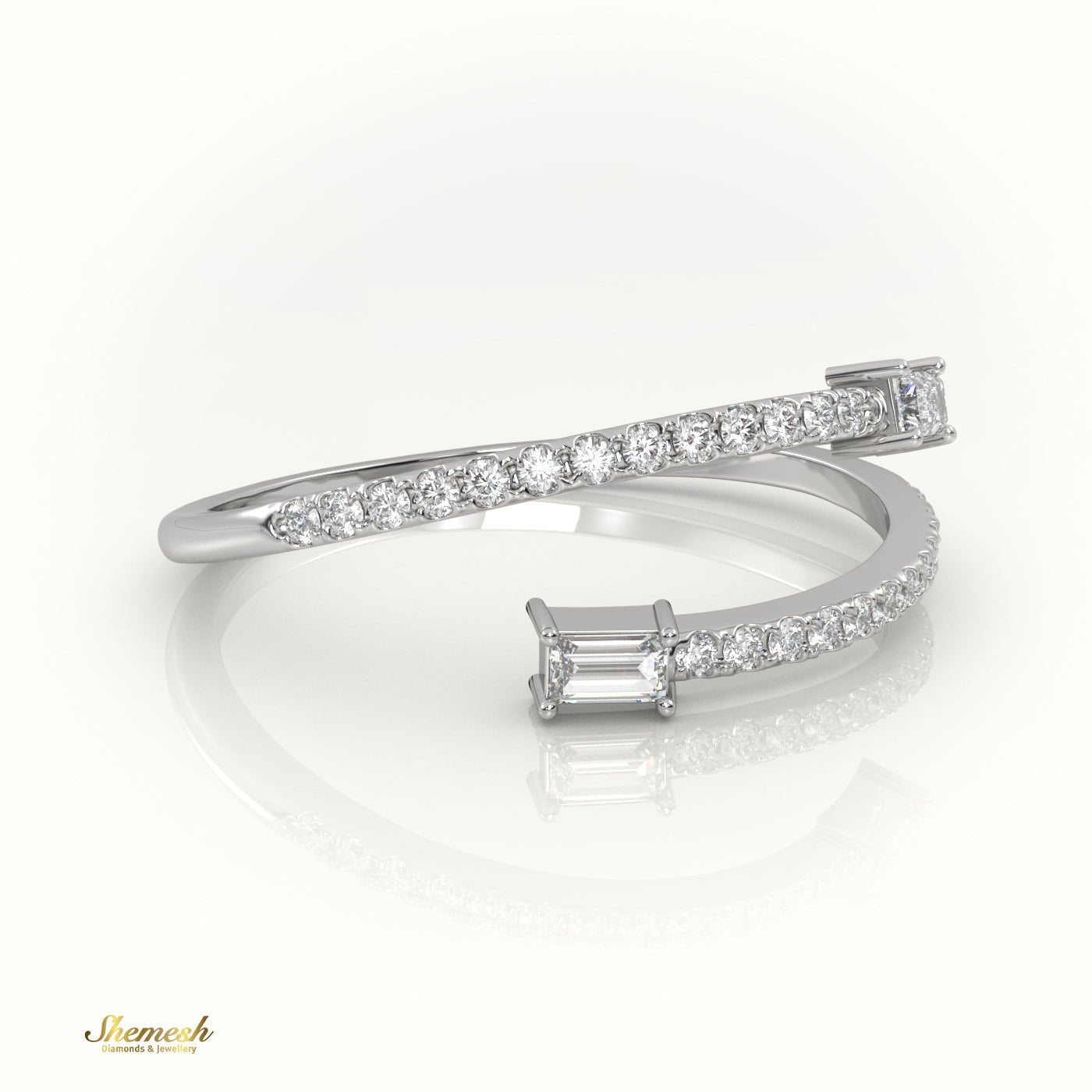 18K Gold Baguette - Cut Diamond Ring with Open Channel Setting - shemesh_diamonds