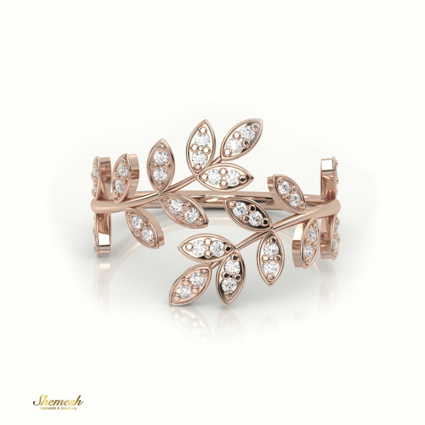 18K Gold Round Cut Diamond Leaf Style Ring - shemesh_diamonds