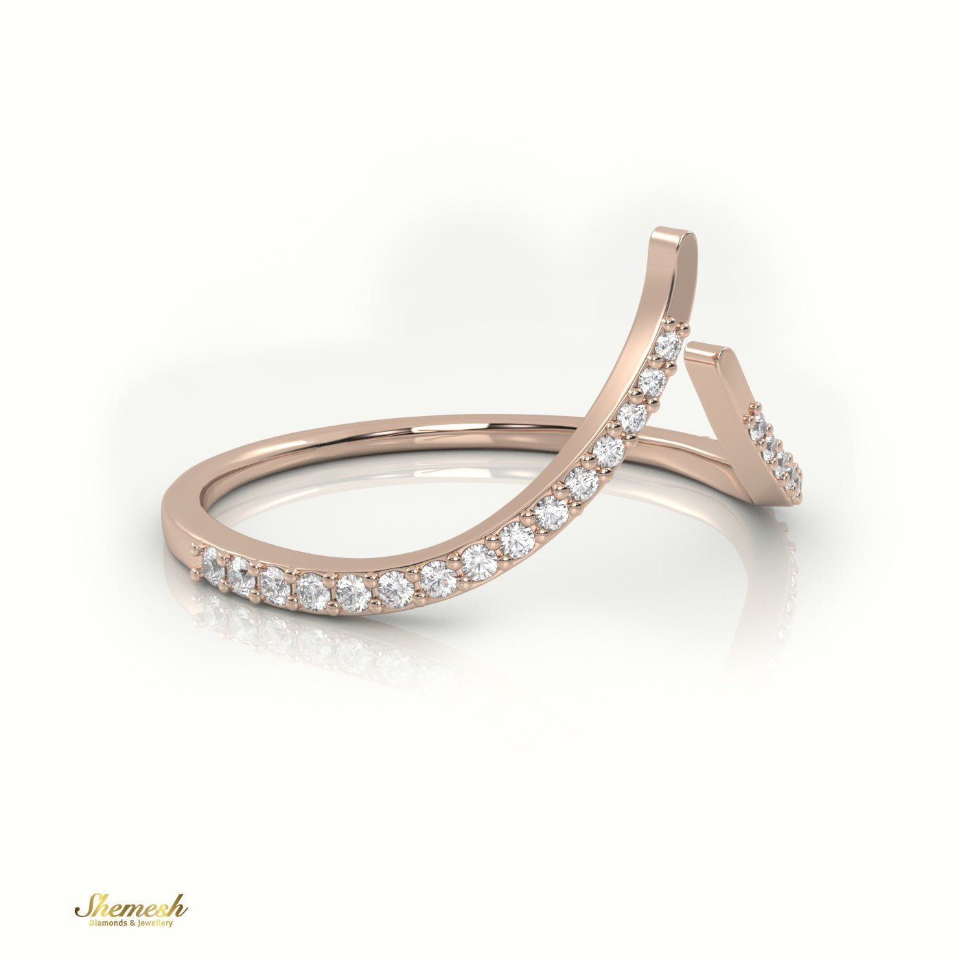 18K Gold Round Cut Diamond V - Shaped Ring - shemesh_diamonds