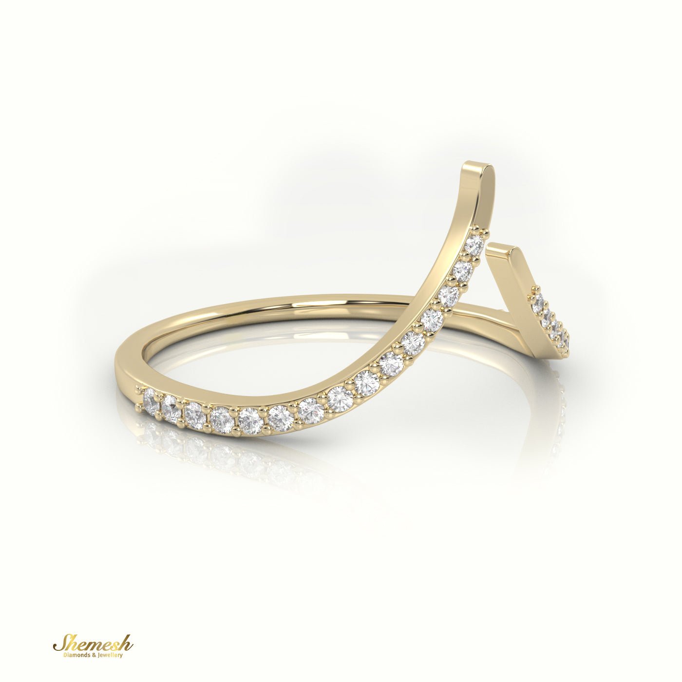 18K Gold Round Cut Diamond V - Shaped Ring - shemesh_diamonds